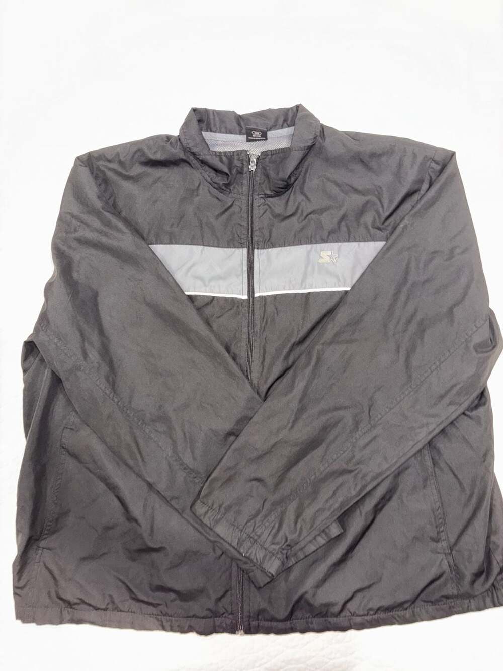 Starter Men’s 3XL Black Gray Full Zip Windbreaker Jacket Mesh Lined